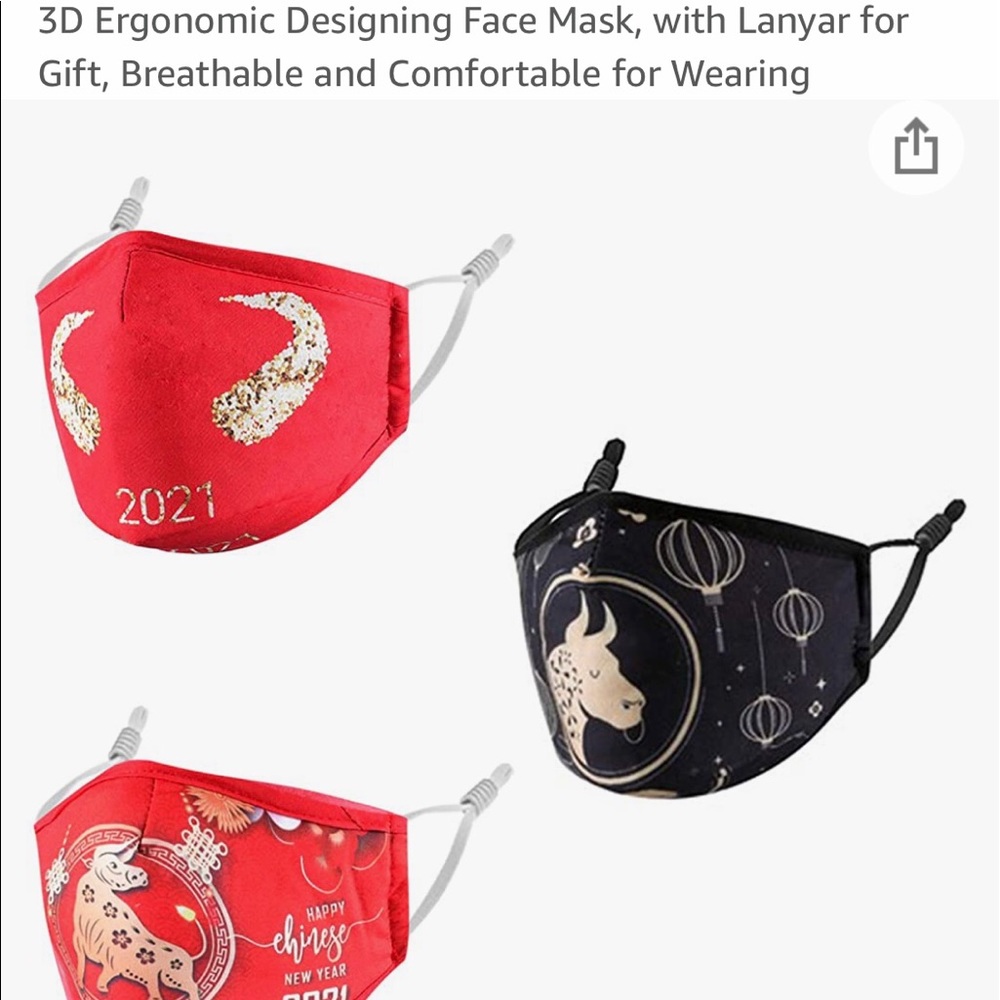 3&4pk 3D Chinese New Year Face Mask with Lanyard